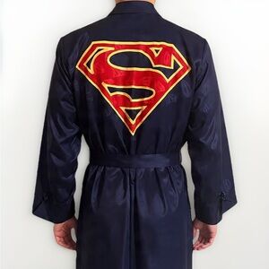 VTG Rare Superman 1996 100% Silk Robe W/Belt Warner Brothers Studio DC Comic Y2K